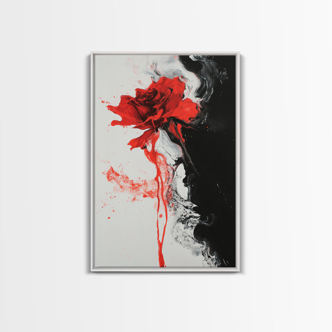 Abstract Red Rose Painting Canvas Print, Vintage Inspired Flower Print, Vintage French Country Art, Duality Art, Statement Piece, Center Piece Art