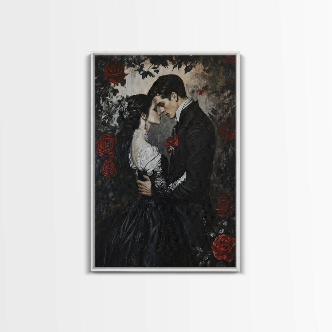 Dark Romance Painting Print, Victorian Gothic Wall Art, Halloween Decor, Gift Idea For Goth Couples, Goth Decor, Goth Wall Art, Dark Academia