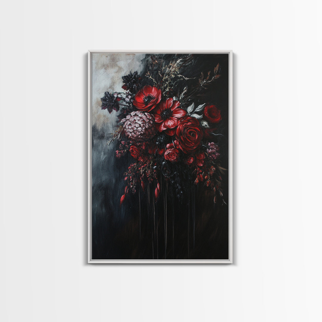 Dark Academia Blood Roses Framed Canvas Print, Halloween Decor, Macabre Art, Macabre Flowers, Halloween Wall Art, Gothic Decor, Dark Home Decor