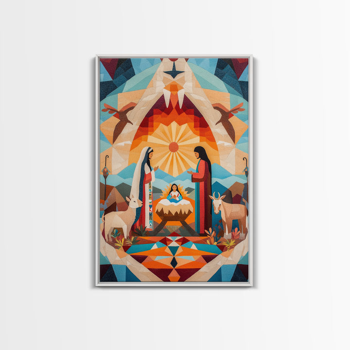 Art Deco Abstract Nativity Painting Print, Canvas Art, Rustic Christmas Wall Art, Christmas Decor, Christmas Painting, Xmas Decor