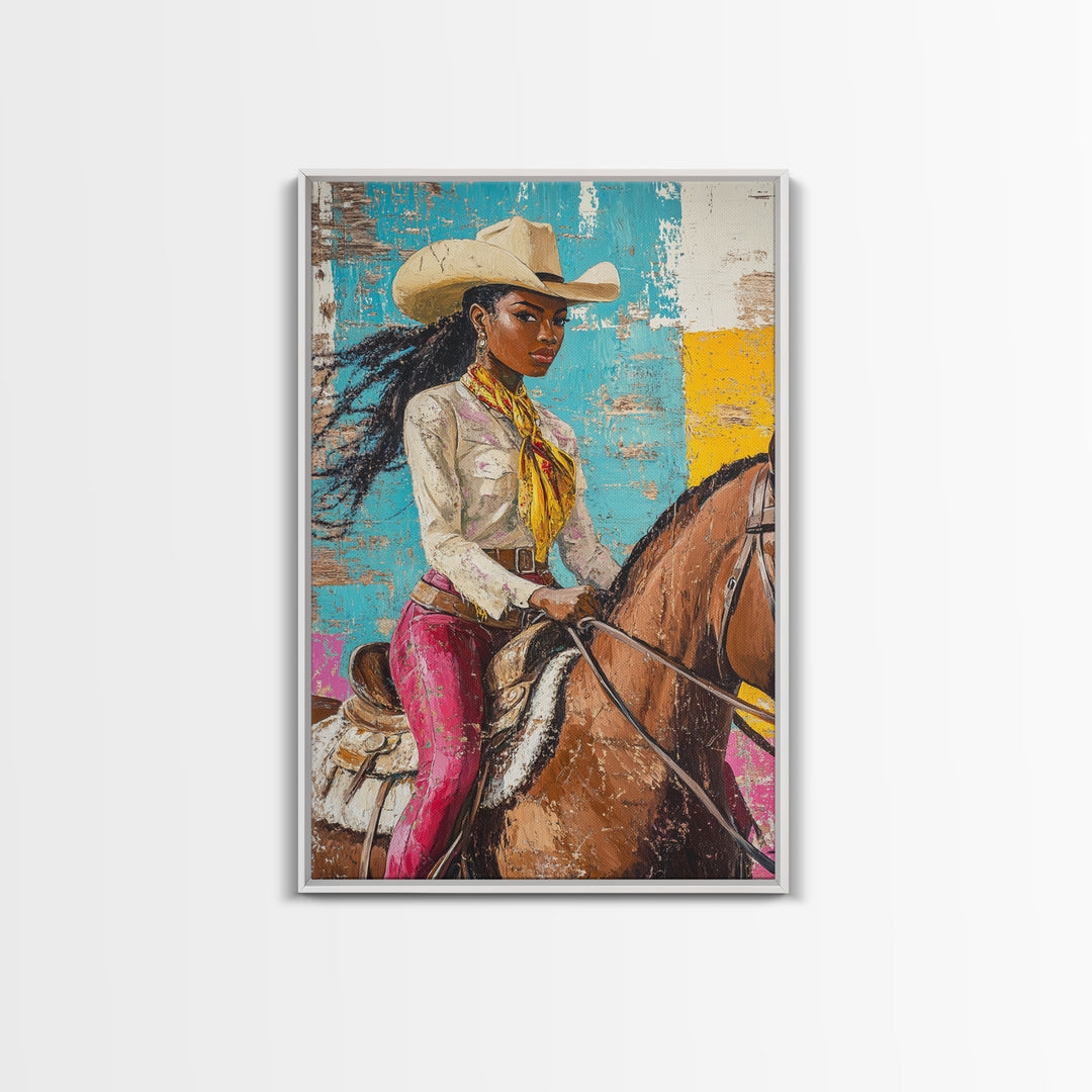 Black Cowgirl Painting Print, Rustic Modern Farmhouse, Afrocentric Wall Art, Southwestern Home Decor