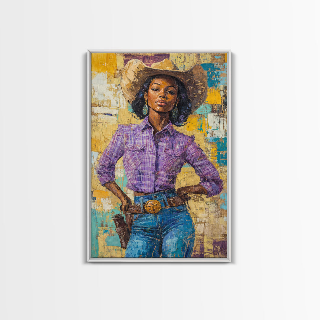 Black Cowgirl Painting Print, Rustic Modern Farmhouse, Afrocentric Wall Art, Southwestern Home Decor, African American Art