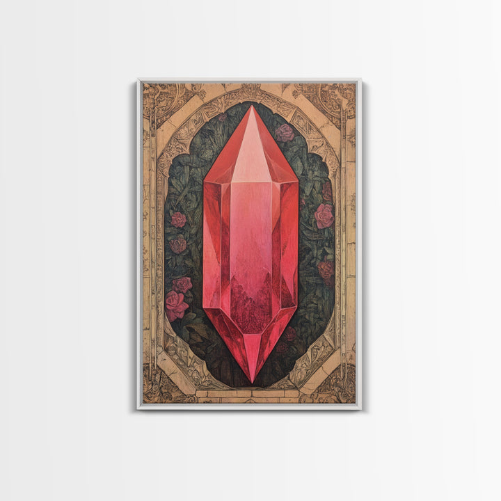 Ruby Painting Print, Framed Canvas Print, Gemstones Wall Art, Precious Stone Painting, Red Gem, Ruby Painting, Antique Minerals Art