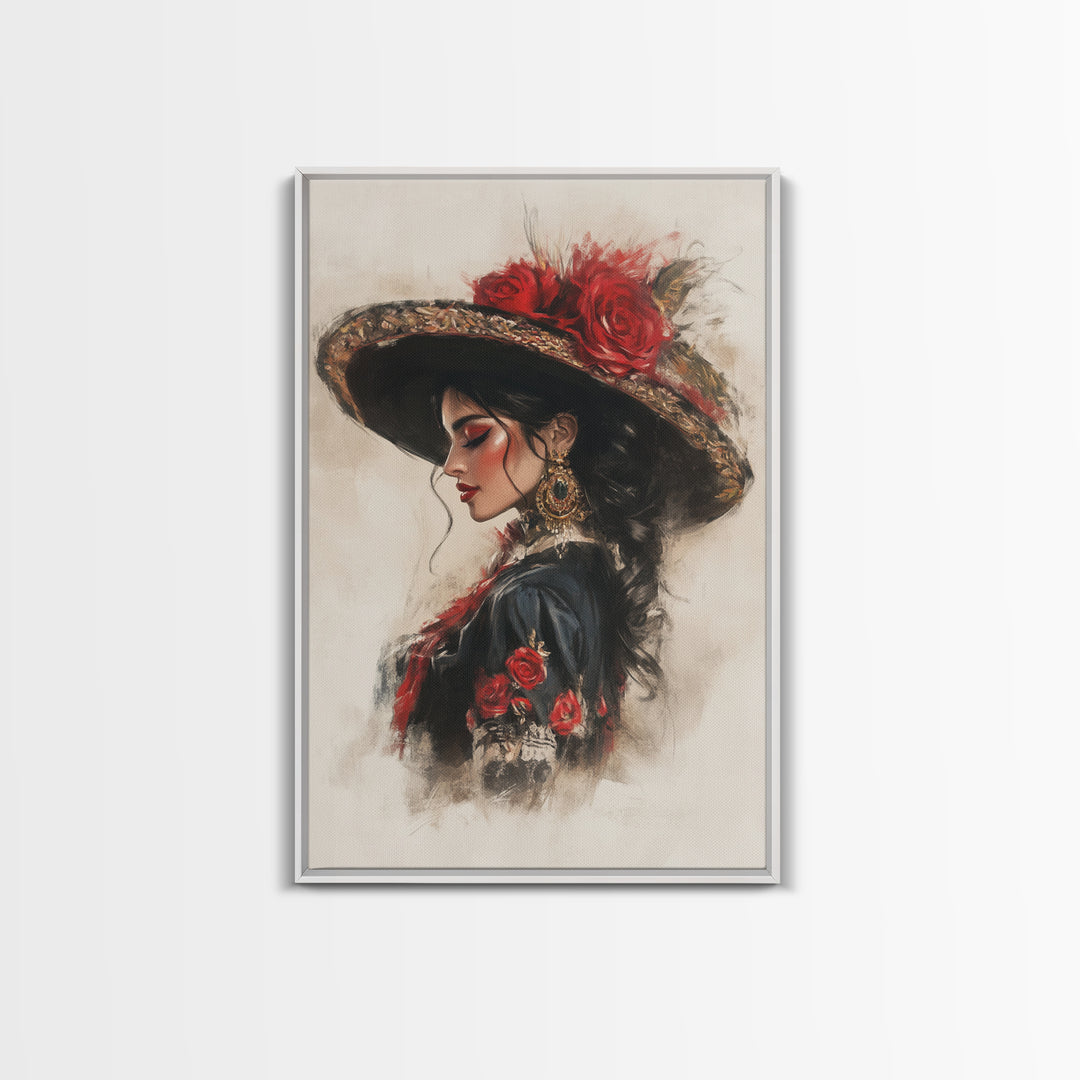 Chica Painting, Female Matador Canvas Print, Wood Framed Tejano Art