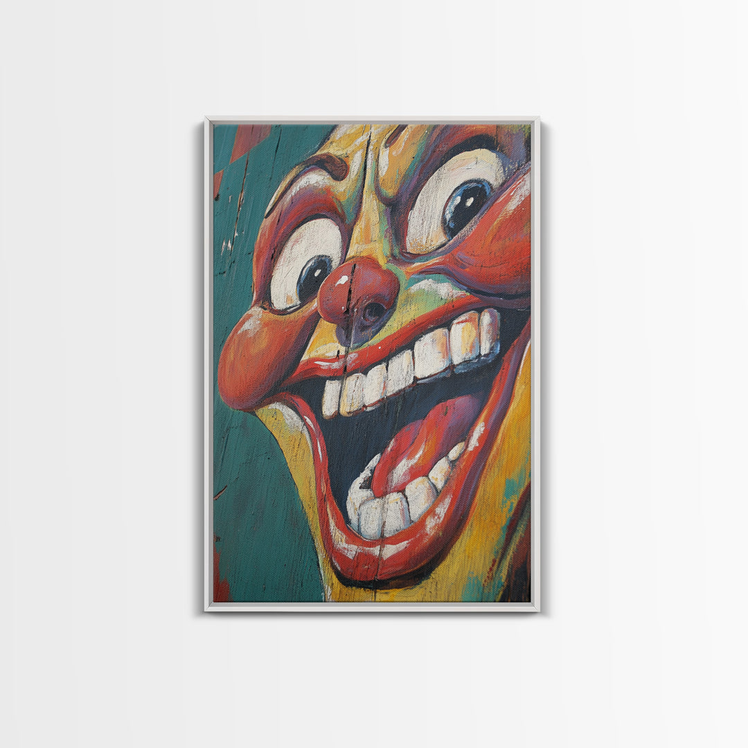Creepy Clown Wall Art Framed Canvas Print, Wood Framed Wall Art, Retro Home Decor, Halloween Art