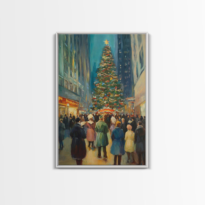 Christmas in Town Sqaure Framed Canvas Print, Retro Christmas Village Wall Art, Christmas Decor, Christmas Wall Art, Farmhouse Christmas