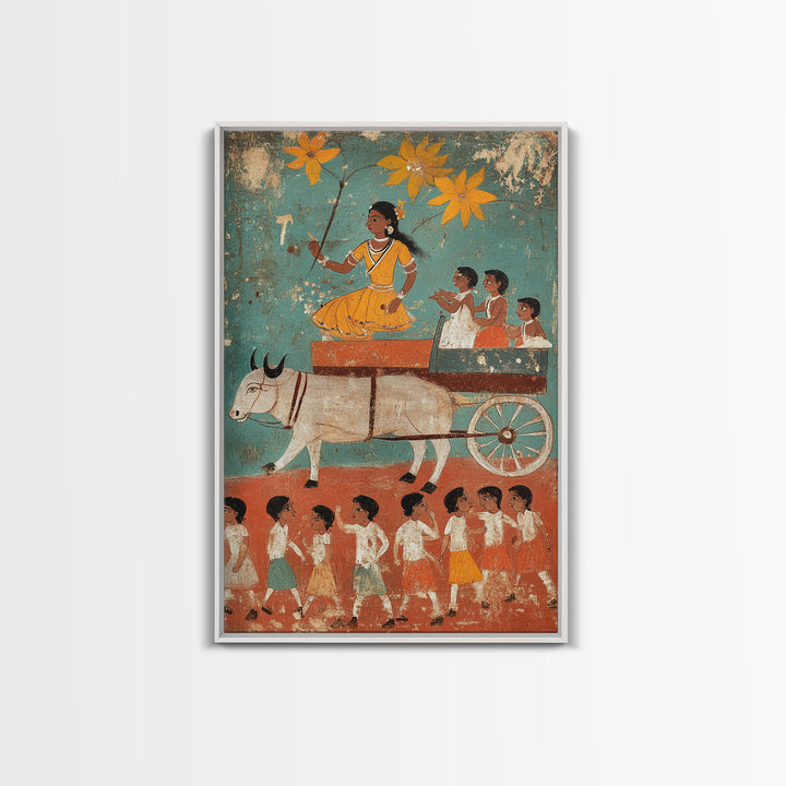 19th Century Folk Art Canvas Print, Rustic Home Decor, Chicano Wall Art, Rustic Farmhouse Painting, Minimalist Decor