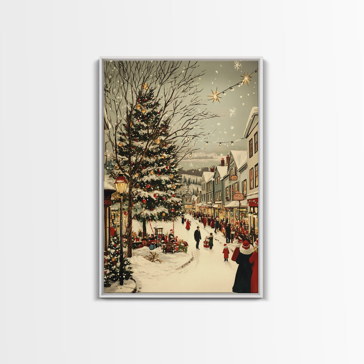 Christmas in Demark Framed Canvas Print, European Christmas Village Wall Art, Snowy Christmas Village Print, Christmas Prints, Xmas Art