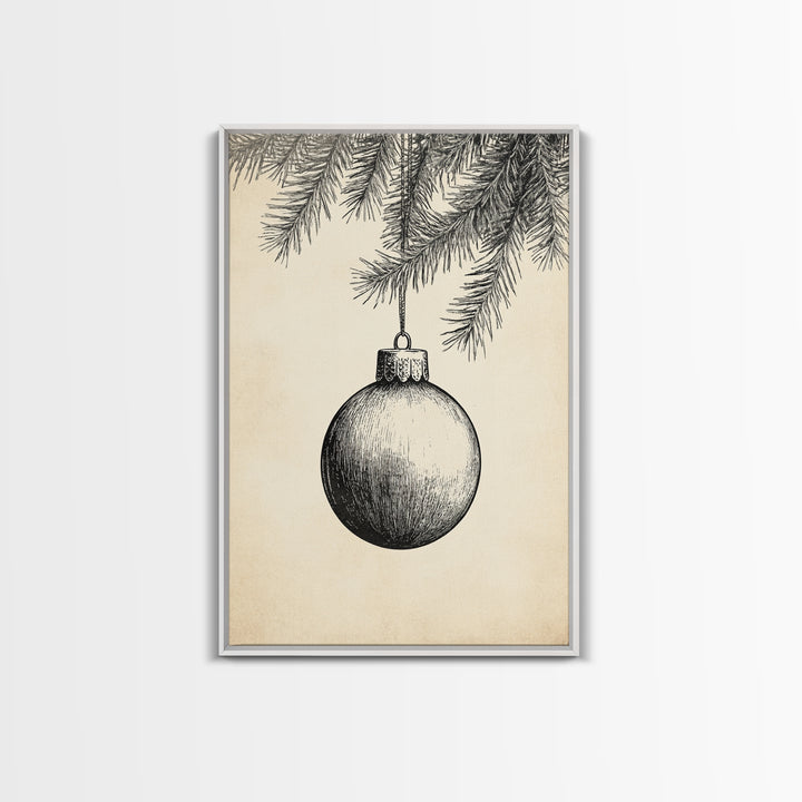 Boho Christmas Ornament Painting Print, Christmas Art, Black and White Art