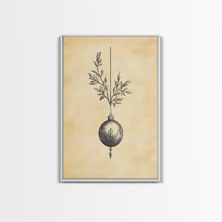 Christmas Tree Ornament Painting Print, Boho Christmas Wall Art, Framed Canvas