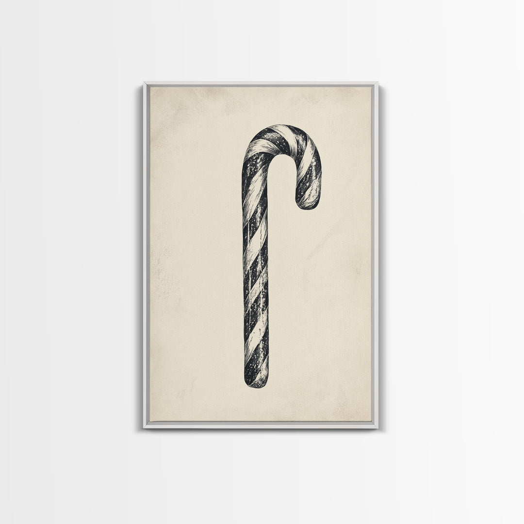 Black and White Candy Cane Sketch, Canvas Print, Christmas Decor, Christmas Painting, Christmas Wall Art