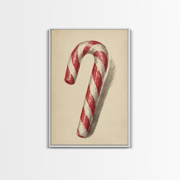 Christmas Wall Art - Candy Cane Sketch - Framed Canvas Print - Candy Cane Decor - Christmas Home Decor