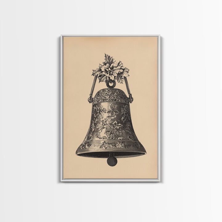 Boho Christmas Bell Painting Print - Framed Canvas - Minimalist Christmas Art - Boho Christmas Art - Rustic Christmas Art