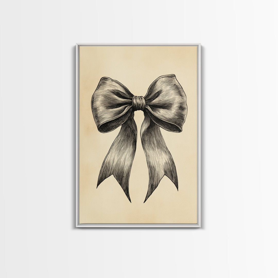 Boho Christmas Bow Canvas Print - Framed Canvas - Minimalist Christmas Art - Boho Christmas Art - Rustic Christmas Art