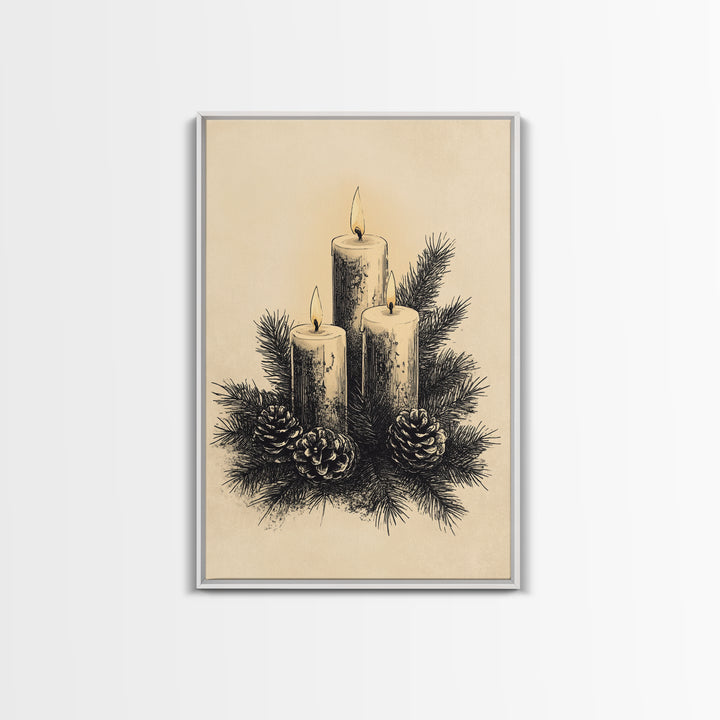 Boho Christmas Candles Canvas Print - Framed Canvas - Minimalist Christmas Art - Boho Christmas Art - Rustic Christmas Art