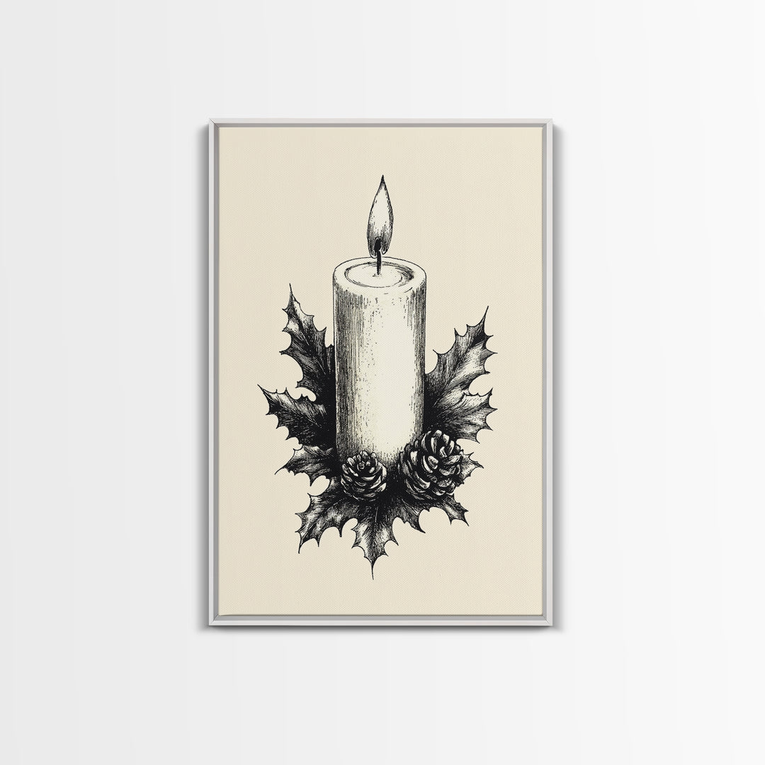 Rustic Christmas Candle Canvas Print - Framed Canvas - Minimalist Christmas Art - Boho Christmas Art - Rustic Christmas Art