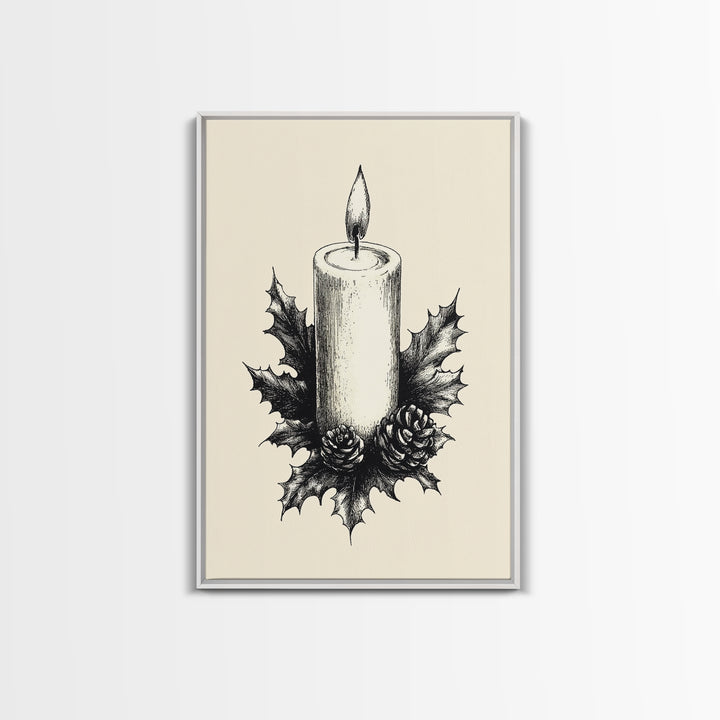 Rustic Christmas Candle Canvas Print - Framed Canvas - Minimalist Christmas Art - Boho Christmas Art - Rustic Christmas Art