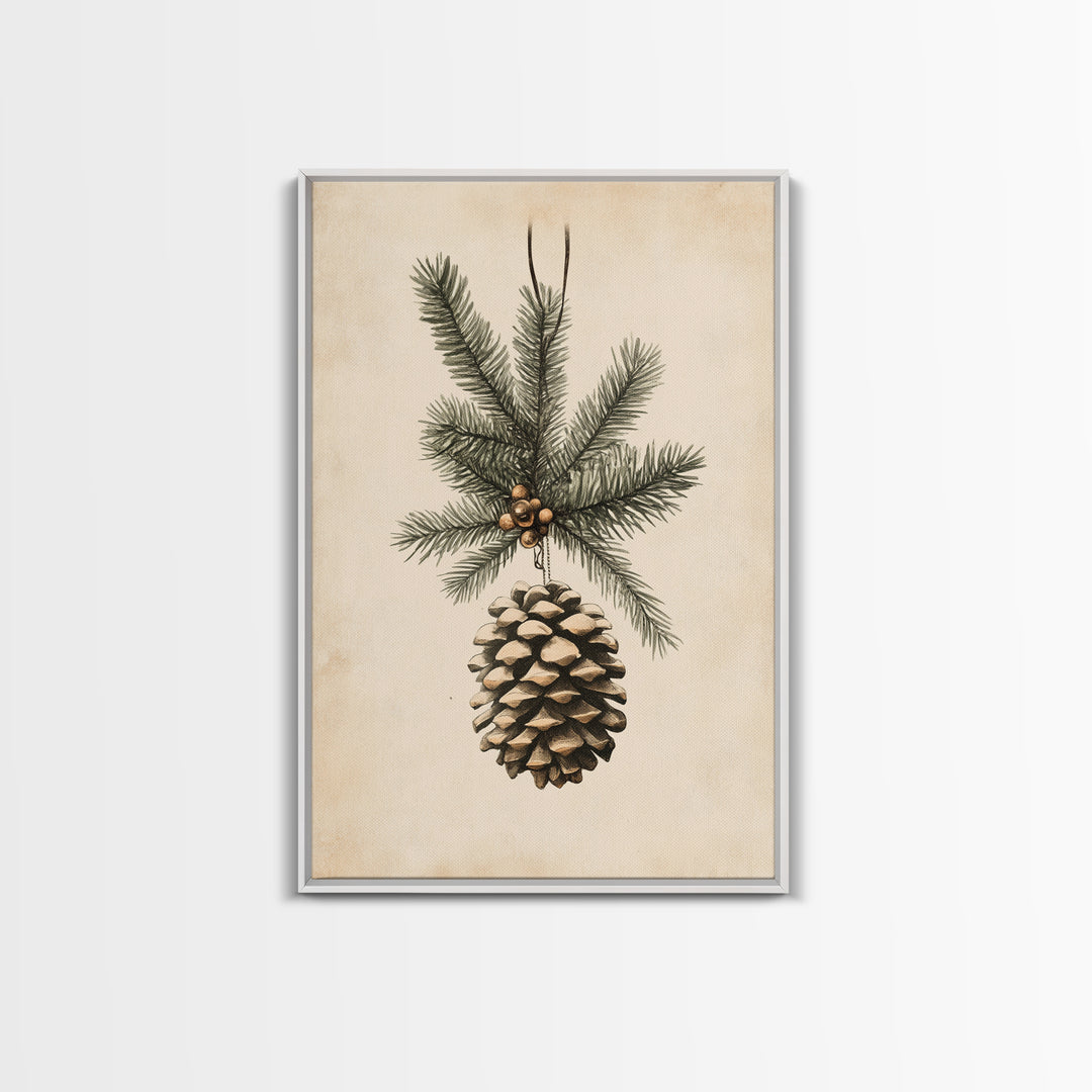 Boho Christmas Pinecone Canvas Print - Framed Canvas - Minimalist Christmas Art - Boho Christmas Art - Rustic Christmas Art