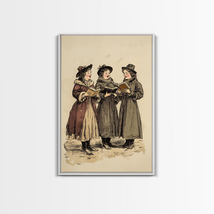Boho Christmas Carrolers Canvas Print - Framed Canvas - Minimalist Christmas Art - Boho Christmas Art - Rustic Christmas Art