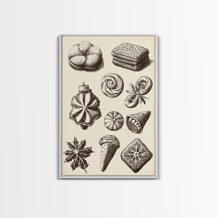 Cute Christmas Cookies Canvas Print - Framed Canvas - Minimalist Christmas Art - Boho Christmas Art - Rustic Christmas Art