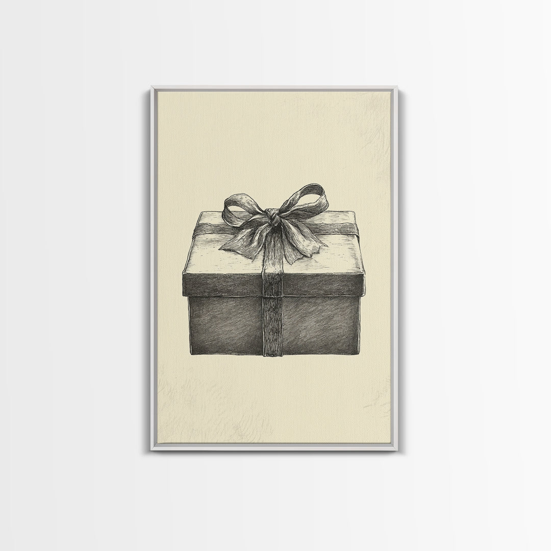 Sketch of A Christmas Gift Canvas Print - Framed Canvas - Minimalist Christmas Art - Boho Christmas Art - Rustic Christmas Art