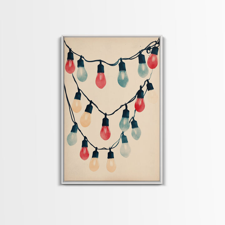 Sketch of Christmas Lights Canvas Print - Framed Canvas - Minimalist Christmas Art - Boho Christmas Art - Rustic Christmas Art