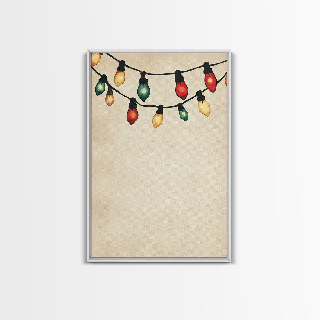 Drawing of Retro Christmas Lights Canvas Print - Framed Canvas - Minimalist Christmas Art - Boho Christmas Art - Rustic Christmas Art