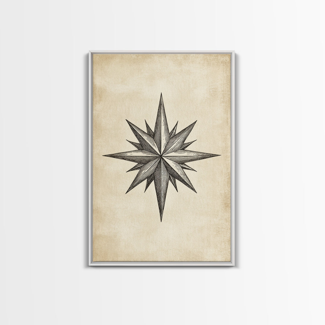 Sketch Of The North Star Canvas Print - Framed Canvas - Minimalist Christmas Art - Boho Christmas Art - Rustic Christmas Art