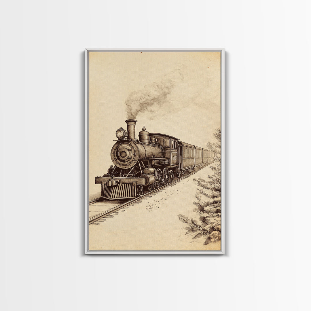 Boho Christmas Train Canvas Print - Framed Canvas - Minimalist Christmas Art - Boho Christmas Art - Rustic Christmas Art