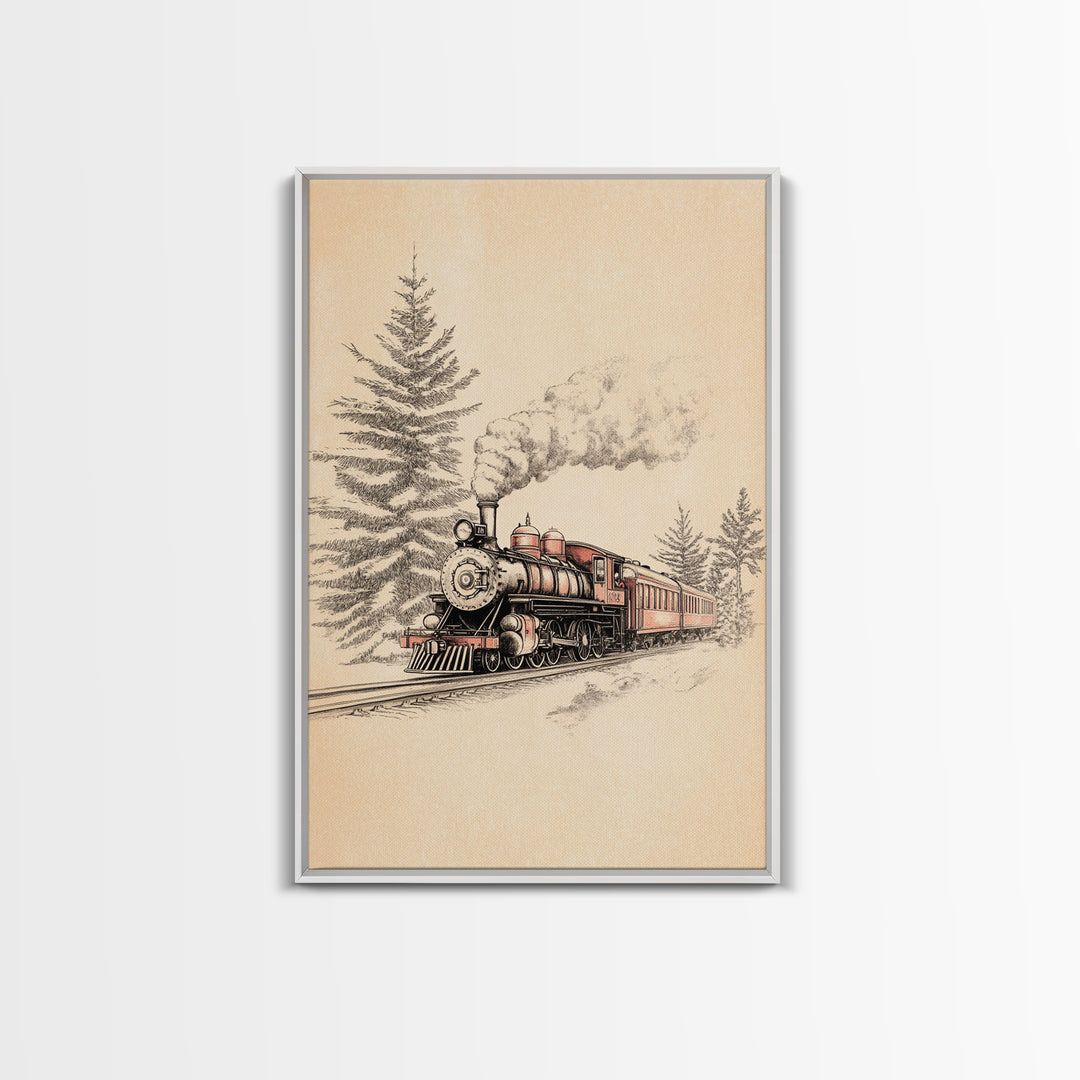 The Polar Express Train Canvas Print - Framed Canvas - Minimalist Christmas Art - Boho Christmas Art - Rustic Christmas Art