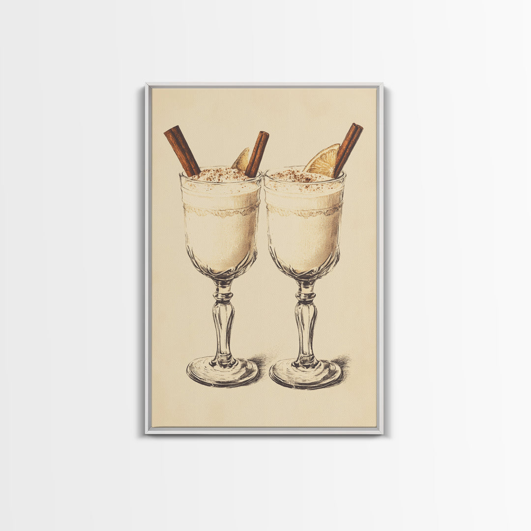Retro Eggnogg Canvas Print - Framed Canvas - Minimalist Christmas Art - Boho Christmas Art - Rustic Christmas Art