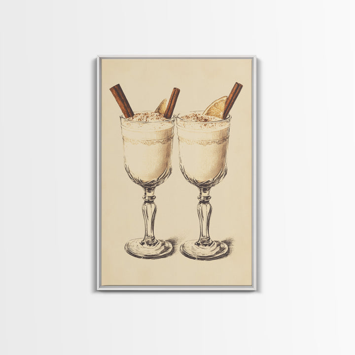Retro Eggnogg Canvas Print - Framed Canvas - Minimalist Christmas Art - Boho Christmas Art - Rustic Christmas Art