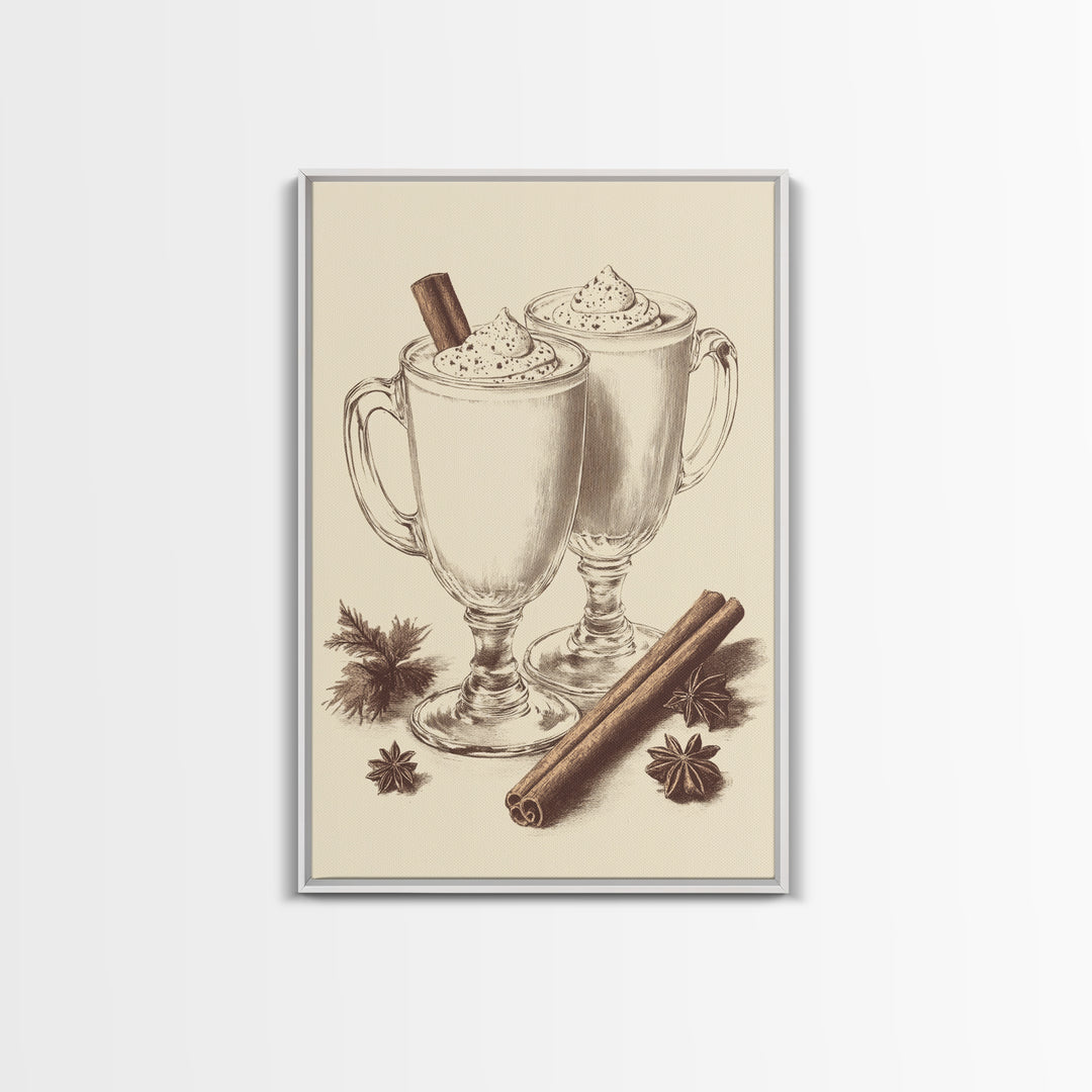Vinage Egg Nog Canvas Print - Framed Canvas - Minimalist Christmas Art - Boho Christmas Art - Rustic Christmas Art