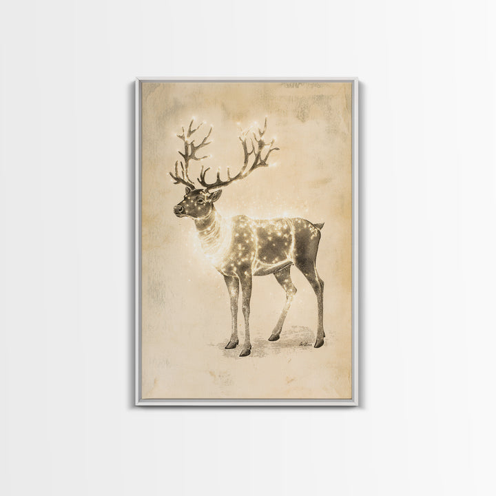 Christmas Reindeer Canvas Print - Framed Canvas - Minimalist Christmas Art - Boho Christmas Decor - Rustic Christmas Art
