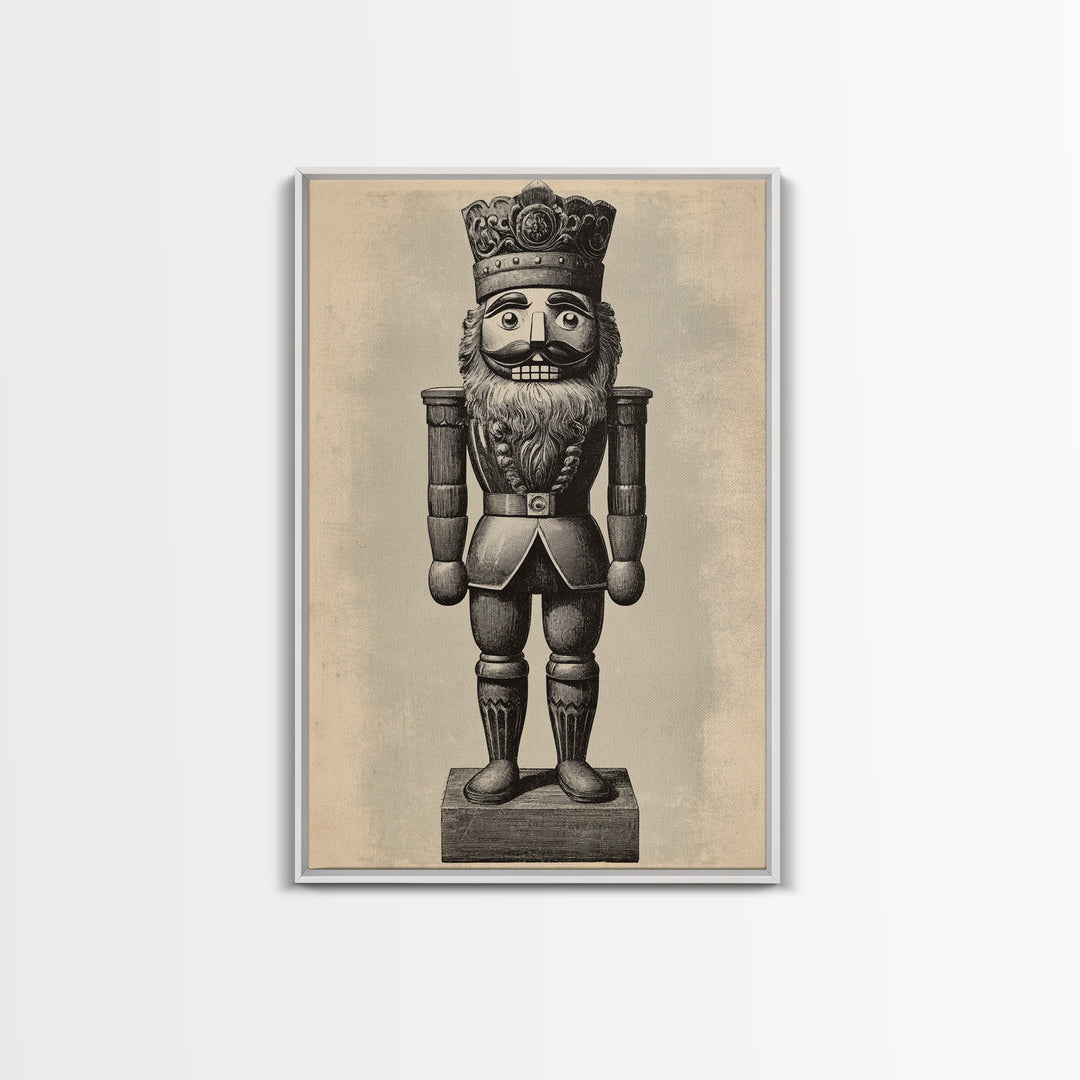Vintage Nutcracker Canvas Print - Framed Canvas - Minimalist Christmas Art - Boho Christmas Art - Rustic Christmas Art