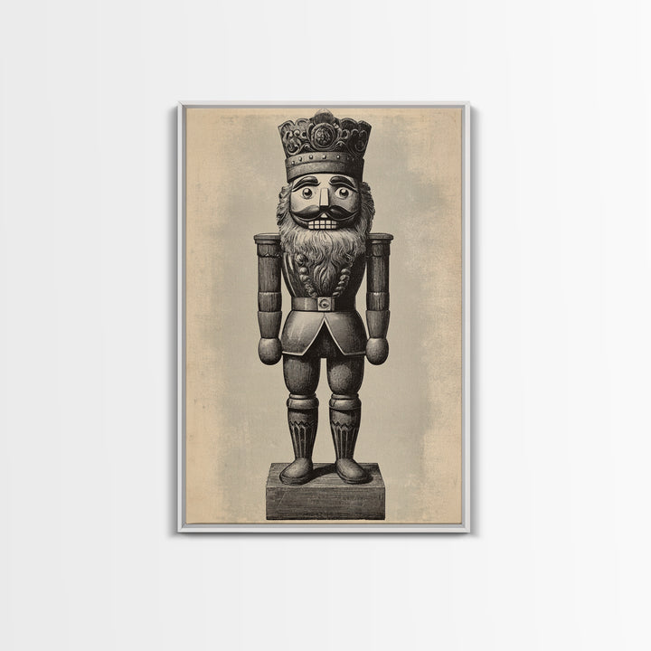 Vintage Nutcracker Canvas Print - Framed Canvas - Minimalist Christmas Art - Boho Christmas Art - Rustic Christmas Art