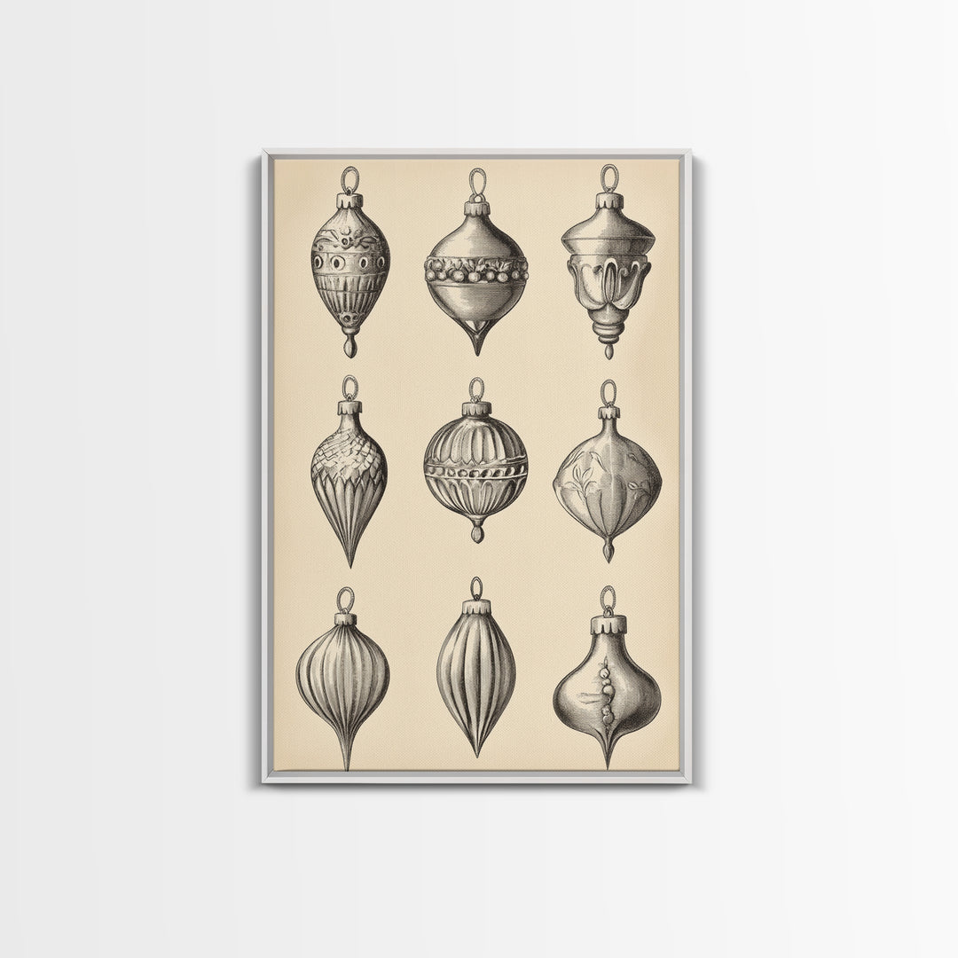 Christmas Ornaments Canvas Print - Framed Canvas - Minimalist Christmas Art - Boho Christmas Art - Rustic Christmas Art