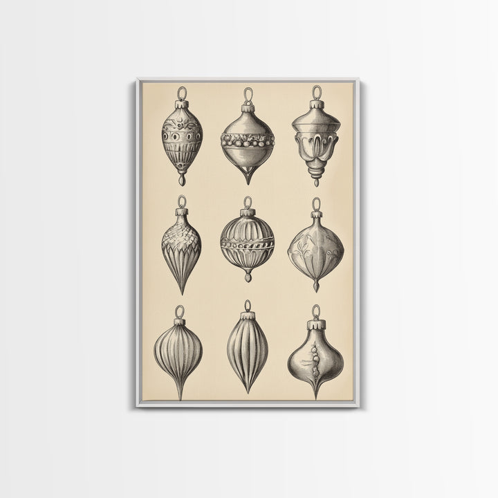 Christmas Ornaments Canvas Print - Framed Canvas - Minimalist Christmas Art - Boho Christmas Art - Rustic Christmas Art