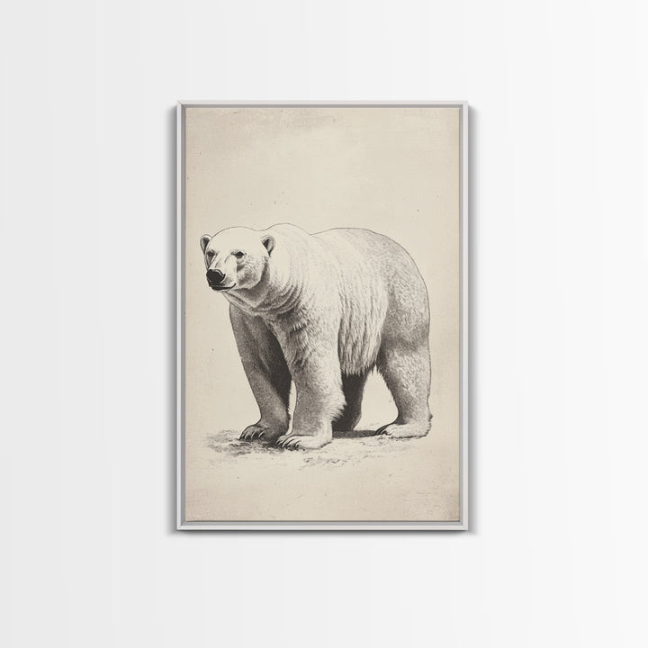 Polar Bear Canvas Print - Framed Canvas - Minimalist Christmas Art - Boho Christmas Art - Rustic Christmas Art