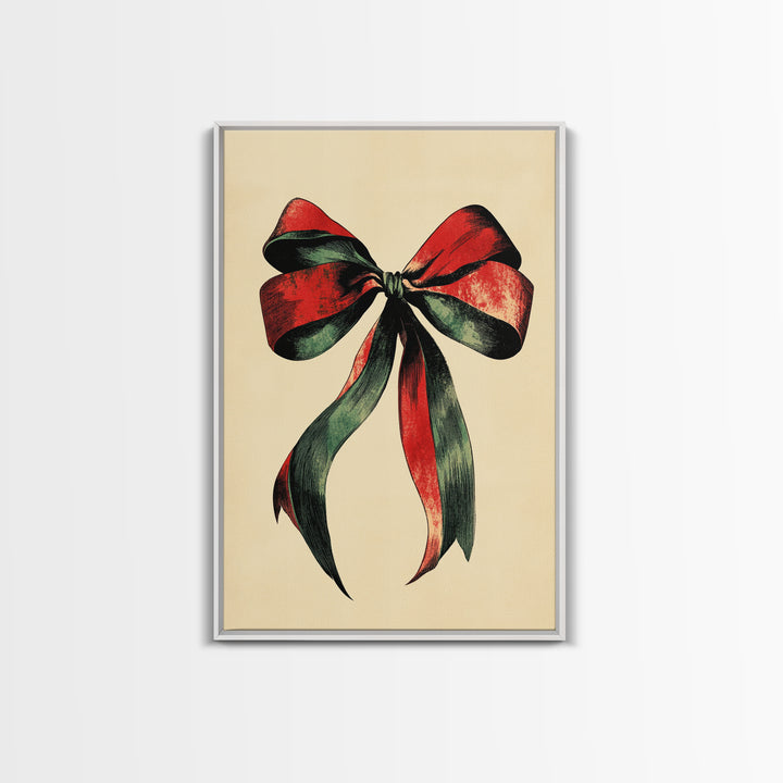 Christmas Bow Canvas Print - Framed Canvas - Minimalist Christmas Art - Boho Christmas Art - Rustic Christmas Art