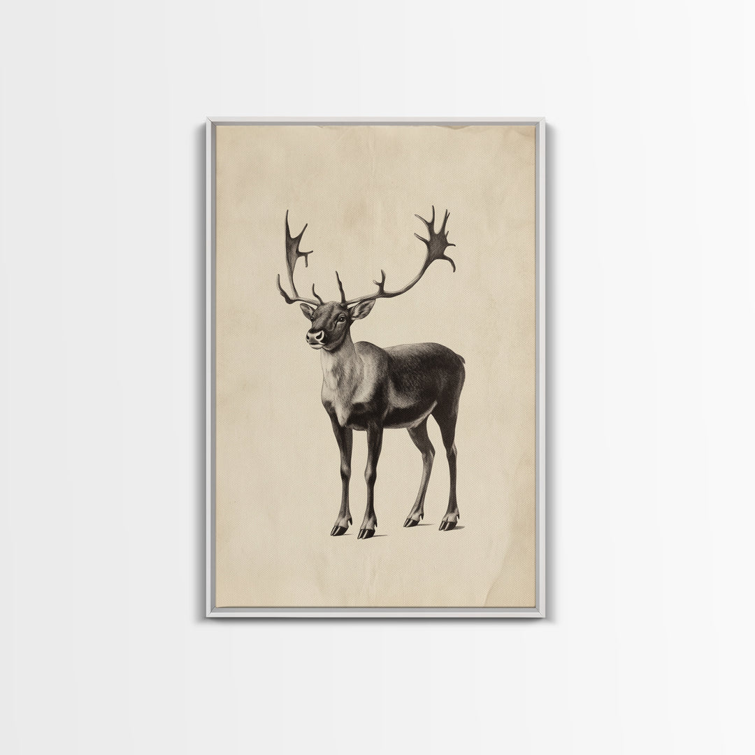 Reindeer Canvas Print - Framed Canvas - Minimalist Christmas Art - Boho Christmas Art - Rustic Christmas Art