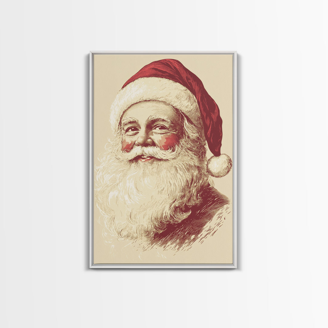 Sainta Clause Painting Canvas Print - Framed Canvas - Minimalist Christmas Art - Boho Christmas Art - Rustic Christmas Art