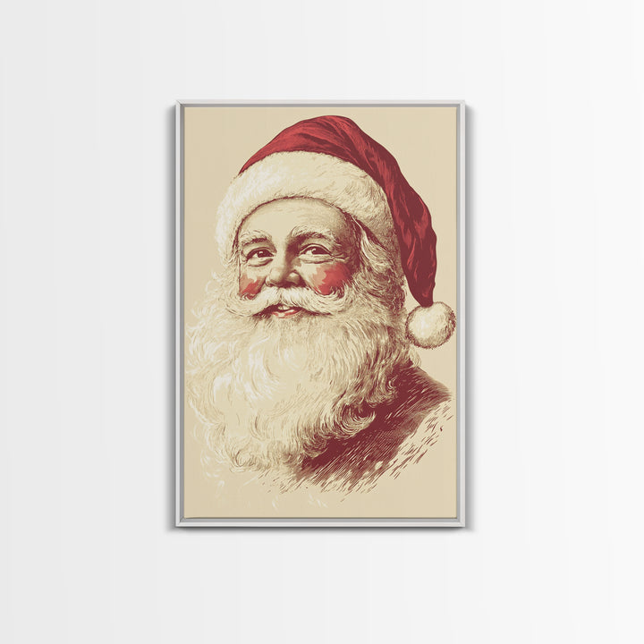 Sainta Clause Painting Canvas Print - Framed Canvas - Minimalist Christmas Art - Boho Christmas Art - Rustic Christmas Art