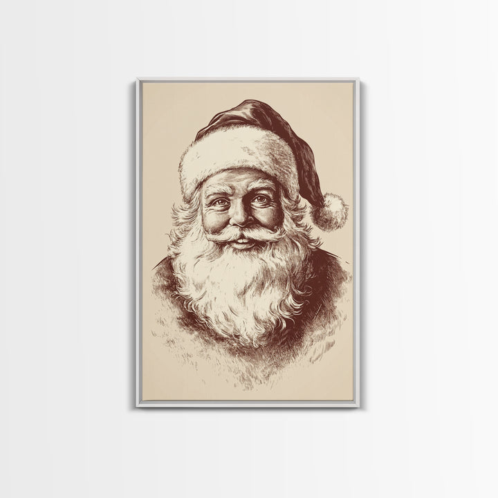 Vintage Santa Painting Canvas Print - Framed Canvas - Minimalist Christmas Art - Boho Christmas Art - Rustic Christmas Art