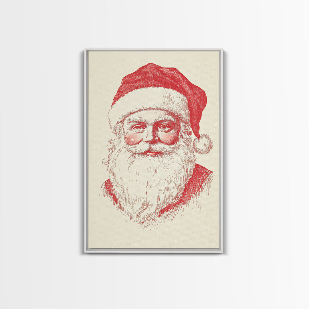Reto Santa Portrait Canvas Print - Framed Canvas - Minimalist Christmas Art - Boho Christmas Art - Rustic Christmas Art - Santa Painting