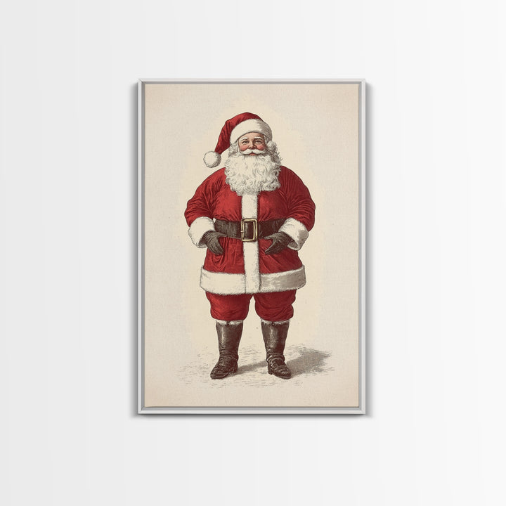 Cheerful Santa Clause Canvas Print - Framed Canvas - Minimalist Christmas Art - Boho Christmas Art - Rustic Christmas Art