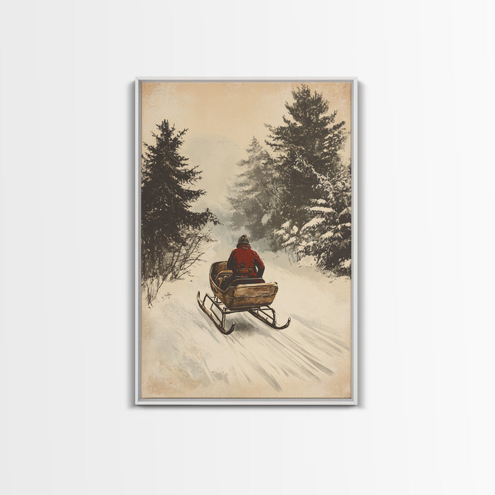 Christmas Sleigh Ride Canvas Print - Framed Canvas - Minimalist Christmas Art - Boho Christmas Art - Rustic Christmas Art