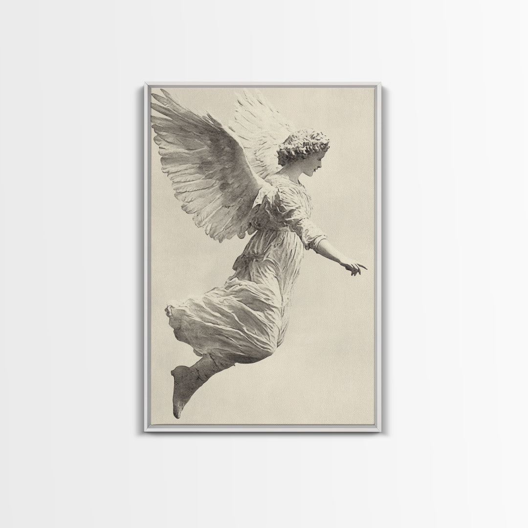 Christmas Angel Canvas Print - Framed Canvas - Minimalist Christmas Art - Boho Christmas Art - Rustic Christmas Art