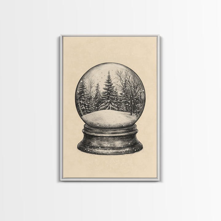 Christmas Snowglobe Canvas Print - Framed Canvas - Minimalist Christmas Art - Boho Christmas Art - Rustic Christmas Art