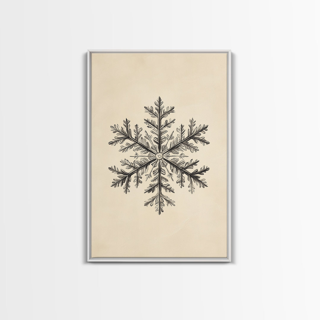 Drawing of a Snowflake Canvas Print - Framed Canvas - Minimalist Christmas Art - Boho Christmas Art - Rustic Christmas Art